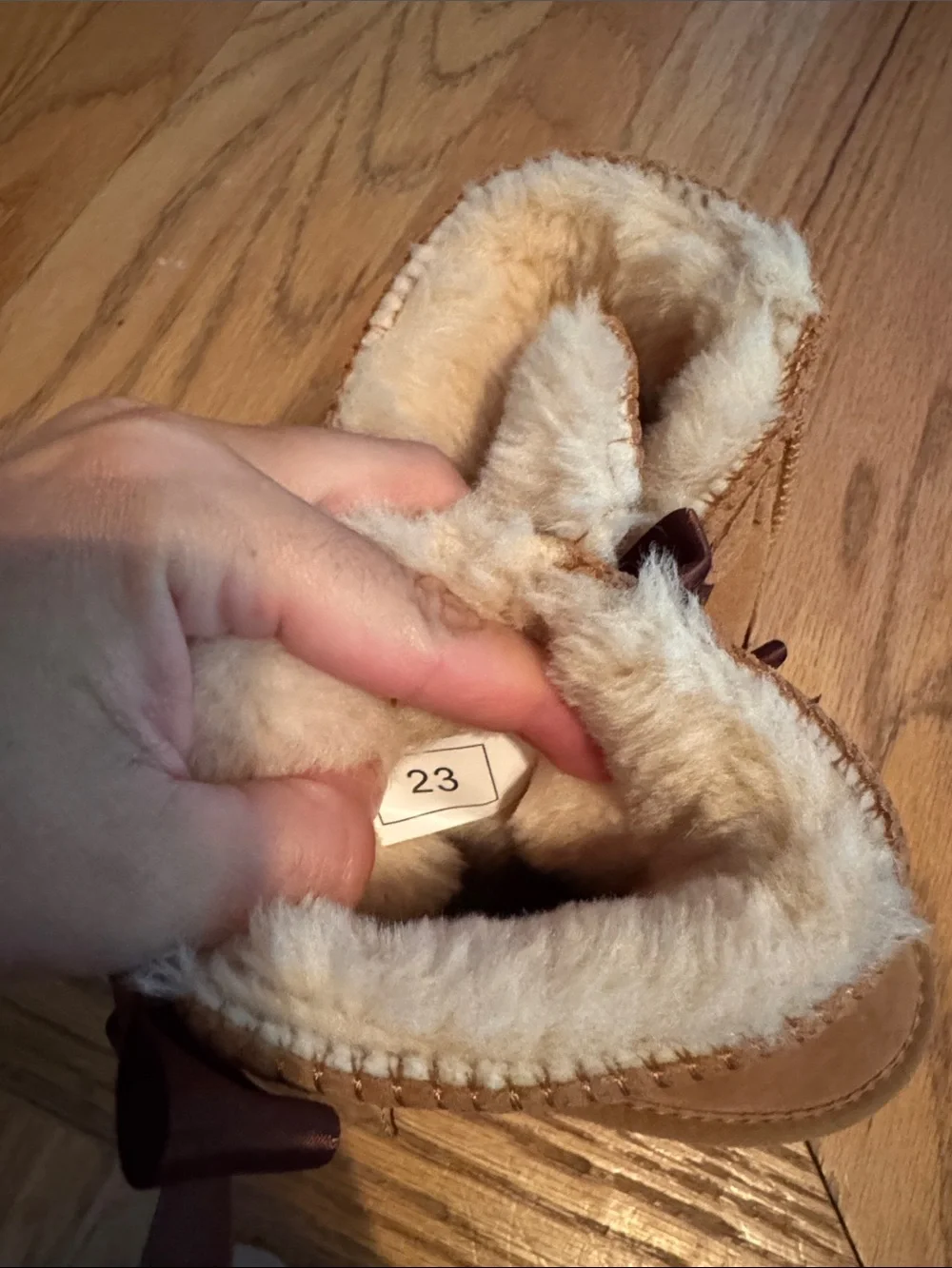 UGG Kids Chestnut Tan Suede Boots with Back Ribbon